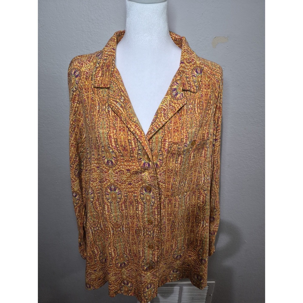 Christian Siriano Women's‎ Colorful Button Down Shirt Sz Medium Boho Relaxed Fit
